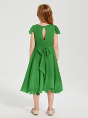 Robes de Demoiselle d'Honneur Junior en Mousseline à Longueur de Mollet Vert