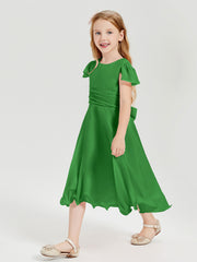 Robes de Demoiselle d'Honneur Junior en Mousseline à Longueur de Mollet Vert