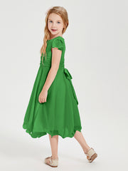 Robes de Demoiselle d'Honneur Junior en Mousseline à Longueur de Mollet Vert