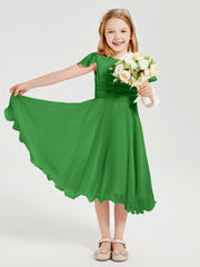 Robes de Demoiselle d'Honneur Junior en Mousseline à Longueur de Mollet Vert
