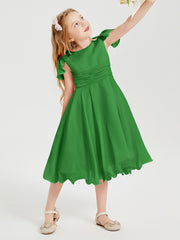 Robes de Demoiselle d'Honneur Junior en Mousseline à Longueur de Mollet Vert
