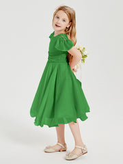 Robes de Demoiselle d'Honneur Junior en Mousseline à Longueur de Mollet Vert