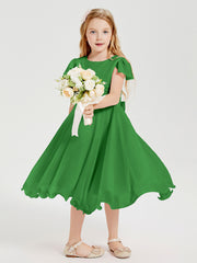 Robes de Demoiselle d'Honneur Junior en Mousseline à Longueur de Mollet Vert