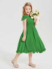 Robes de Demoiselle d'Honneur Junior en Mousseline à Longueur de Mollet Vert