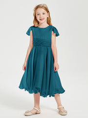 Robes de Demoiselle d'Honneur Junior en Mousseline à Longueur de Mollet Bleu Encre