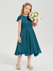 Robes de Demoiselle d'Honneur Junior en Mousseline à Longueur de Mollet Bleu Encre