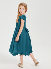 Robes de Demoiselle d'Honneur Junior en Mousseline à Longueur de Mollet Bleu Encre