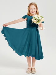 Robes de Demoiselle d'Honneur Junior en Mousseline à Longueur de Mollet Bleu Encre