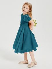 Robes de Demoiselle d'Honneur Junior en Mousseline à Longueur de Mollet Bleu Encre