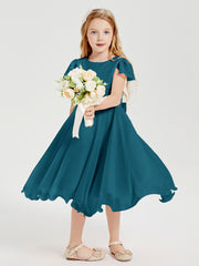 Robes de Demoiselle d'Honneur Junior en Mousseline à Longueur de Mollet Bleu Encre