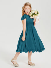 Robes de Demoiselle d'Honneur Junior en Mousseline à Longueur de Mollet Bleu Encre