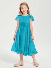 Robes de Demoiselle d'Honneur Junior en Mousseline à Longueur de Mollet Jade