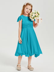Robes de Demoiselle d'Honneur Junior en Mousseline à Longueur de Mollet Jade