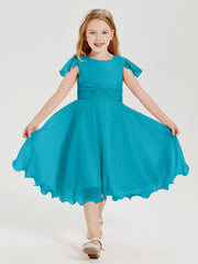 Robes de Demoiselle d'Honneur Junior en Mousseline à Longueur de Mollet Jade