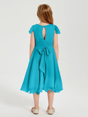 Robes de Demoiselle d'Honneur Junior en Mousseline à Longueur de Mollet Jade