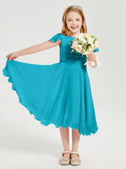 Robes de Demoiselle d'Honneur Junior en Mousseline à Longueur de Mollet Jade