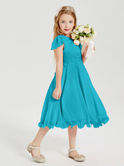 Robes de Demoiselle d'Honneur Junior en Mousseline à Longueur de Mollet Jade