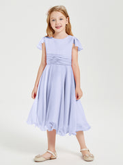 Robes de Demoiselle d'Honneur Junior en Mousseline à Longueur de Mollet Lavande