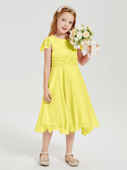 Robes de Demoiselle d'Honneur Junior en Mousseline à Longueur de Mollet Citron