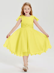 Robes de Demoiselle d'Honneur Junior en Mousseline à Longueur de Mollet Citron