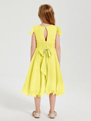 Robes de Demoiselle d'Honneur Junior en Mousseline à Longueur de Mollet Citron