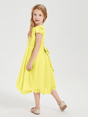 Robes de Demoiselle d'Honneur Junior en Mousseline à Longueur de Mollet Citron