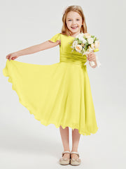 Robes de Demoiselle d'Honneur Junior en Mousseline à Longueur de Mollet Citron
