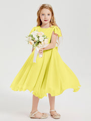 Robes de Demoiselle d'Honneur Junior en Mousseline à Longueur de Mollet Citron