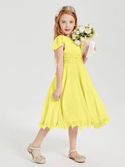 Robes de Demoiselle d'Honneur Junior en Mousseline à Longueur de Mollet Citron