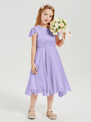 Robes de Demoiselle d'Honneur Junior en Mousseline à Longueur de Mollet Lilas
