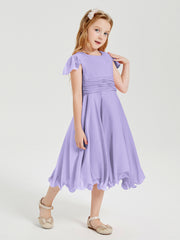 Robes de Demoiselle d'Honneur Junior en Mousseline à Longueur de Mollet Lilas