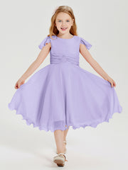 Robes de Demoiselle d'Honneur Junior en Mousseline à Longueur de Mollet Lilas