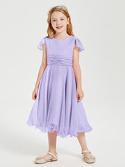 Robes de Demoiselle d'Honneur Junior en Mousseline à Longueur de Mollet Lilas