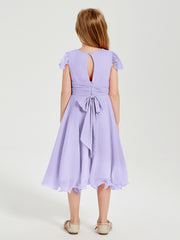 Robes de Demoiselle d'Honneur Junior en Mousseline à Longueur de Mollet Lilas
