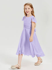 Robes de Demoiselle d'Honneur Junior en Mousseline à Longueur de Mollet Lilas