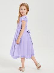Robes de Demoiselle d'Honneur Junior en Mousseline à Longueur de Mollet Lilas
