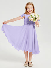 Robes de Demoiselle d'Honneur Junior en Mousseline à Longueur de Mollet Lilas