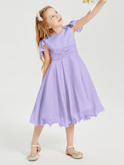 Robes de Demoiselle d'Honneur Junior en Mousseline à Longueur de Mollet Lilas