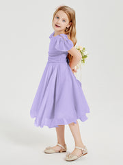 Robes de Demoiselle d'Honneur Junior en Mousseline à Longueur de Mollet Lilas