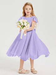 Robes de Demoiselle d'Honneur Junior en Mousseline à Longueur de Mollet Lilas