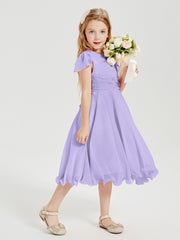 Robes de Demoiselle d'Honneur Junior en Mousseline à Longueur de Mollet Lilas
