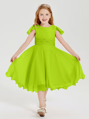 Robes de Demoiselle d'Honneur Junior en Mousseline à Longueur de Mollet Vert Citron
