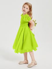 Robes de Demoiselle d'Honneur Junior en Mousseline à Longueur de Mollet Vert Citron