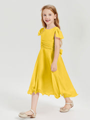 Robes de Demoiselle d'Honneur Junior en Mousseline à Longueur de Mollet Souci