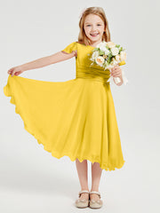 Robes de Demoiselle d'Honneur Junior en Mousseline à Longueur de Mollet Souci