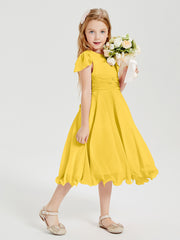 Robes de Demoiselle d'Honneur Junior en Mousseline à Longueur de Mollet Souci