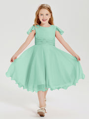 Robes de Demoiselle d'Honneur Junior en Mousseline à Longueur de Mollet Vert Menthe