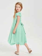 Robes de Demoiselle d'Honneur Junior en Mousseline à Longueur de Mollet Vert Menthe