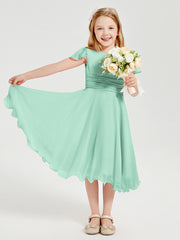Robes de Demoiselle d'Honneur Junior en Mousseline à Longueur de Mollet Vert Menthe