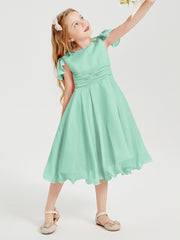 Robes de Demoiselle d'Honneur Junior en Mousseline à Longueur de Mollet Vert Menthe